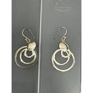 Vintage Silver Tone Concentric Multi Circle Dangle Earrings Triple Hoop Boho